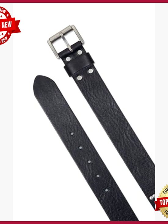 Studded Leather Belt with Roller Buckle, Adjustable main image 5